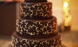 Chocolate ganache wedding cake gold swirl
