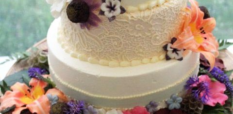 Flowers and Lace Wedding Cake