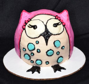 pink owl smash cake